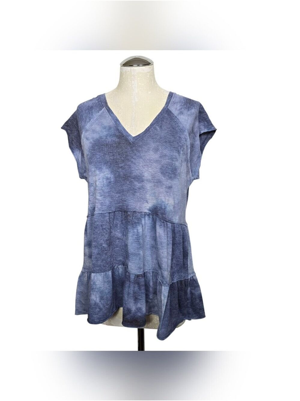 American Rag Blue Tiered V Neck Top M